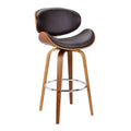 26" Caswell Mid-Century Swivel Counter Height Barstool Brown - Armen Living: Walnut Frame, Faux Leather