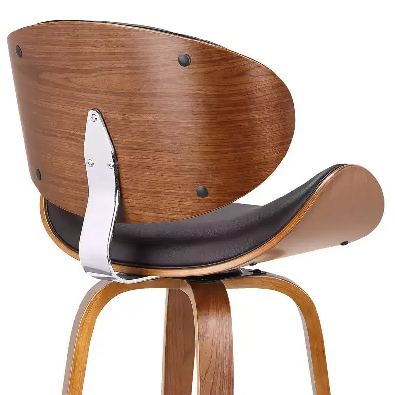 Brown Faux Leather Swivel Counter Stool – Mid-Century Style, Seats 1