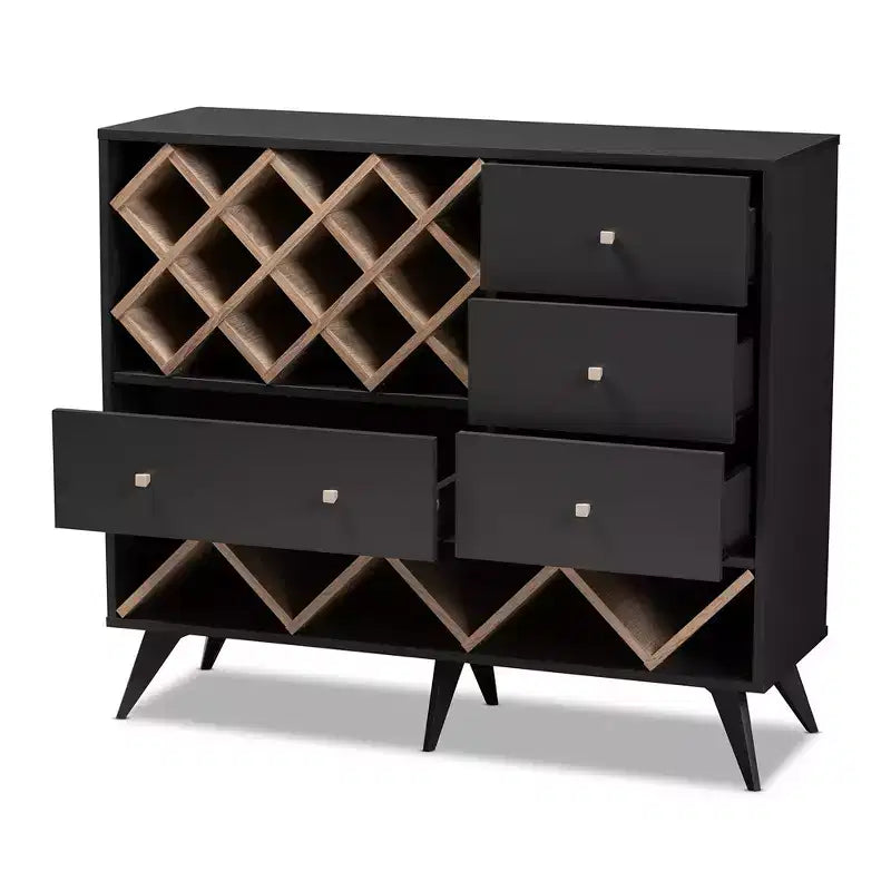Vetrinetta portabottiglie in legno grigio/marrone con cassetti, capacità 12 bottiglie
