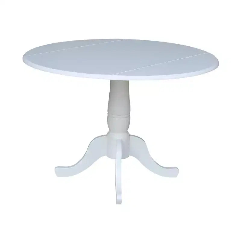 42" White Round Drop Leaf Dining Table, Seats 2–4
