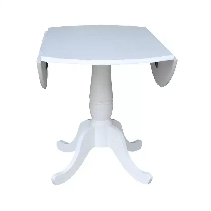 42" White Round Drop Leaf Dining Table, Seats 2–4