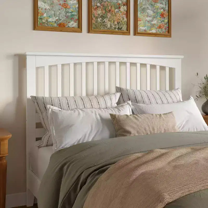 Testiera bianca per letto Queen, stile Mission Spindle, letto singolo