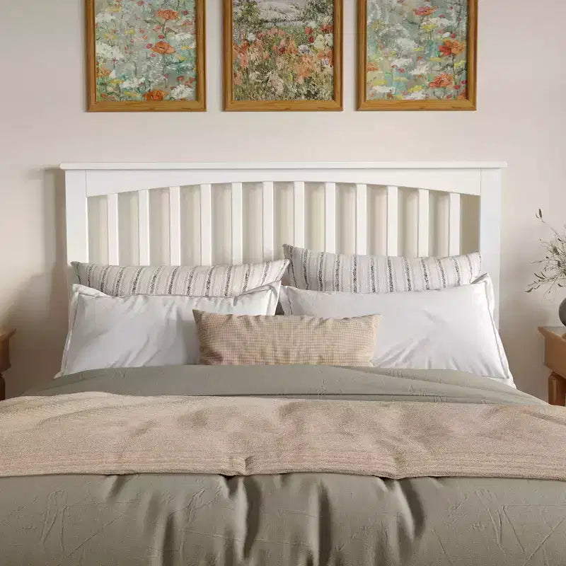 Testiera bianca per letto Queen, stile Mission Spindle, letto singolo