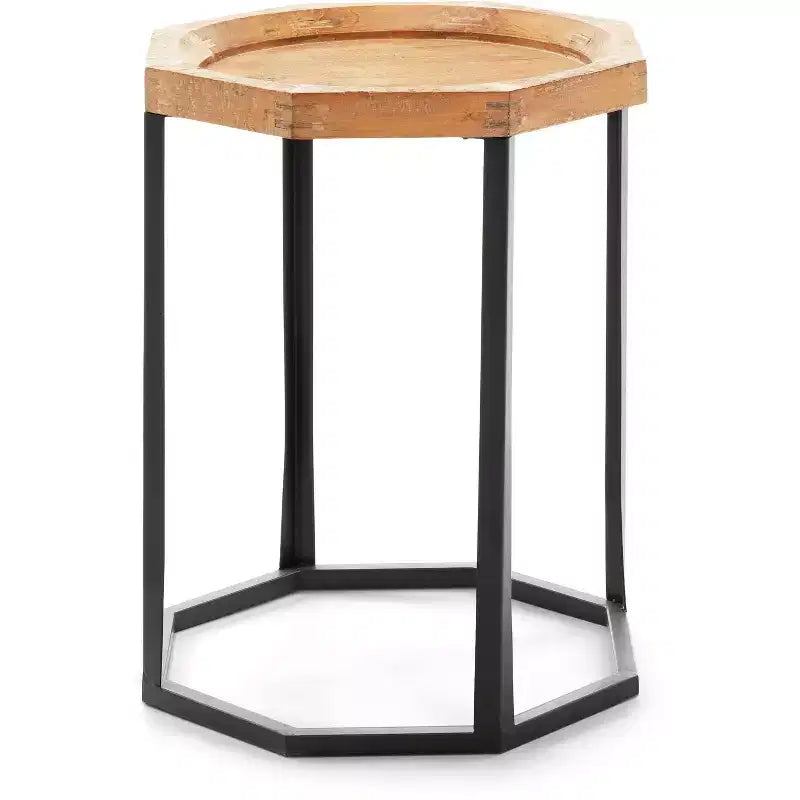 Tavolino Tondo Nero e Beige, Metallo e Legno, Uso Singolo