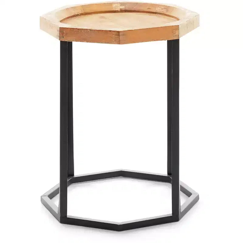 Tavolino Tondo Nero e Beige, Metallo e Legno, Uso Singolo