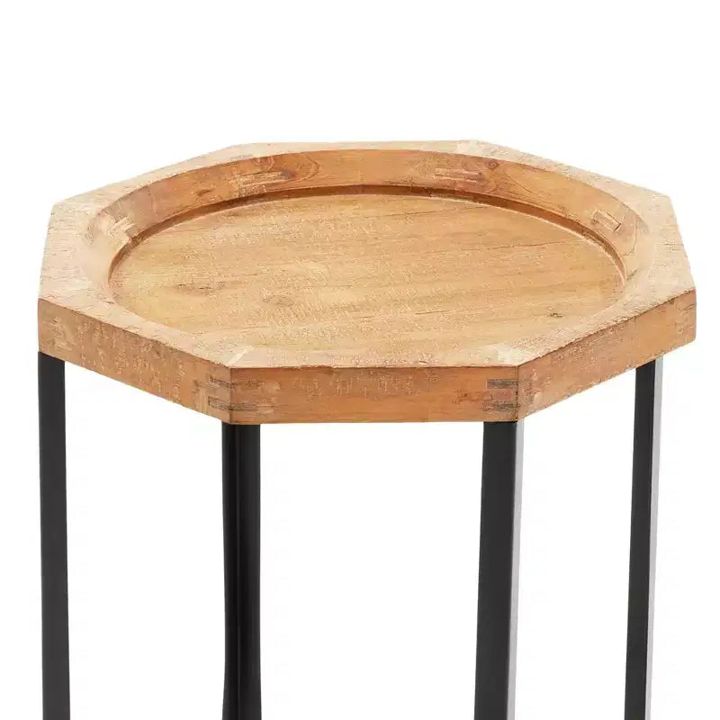 Black & Beige Round Side Table, Metal & Wood, 1-Person Use