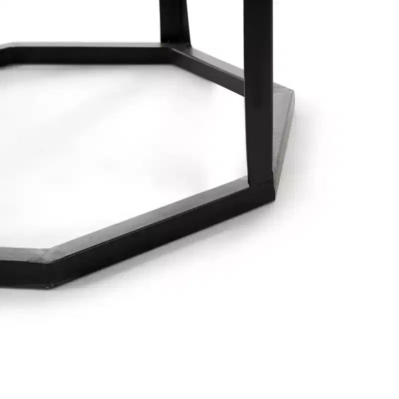 Black & Beige Round Side Table, Metal & Wood, 1-Person Use