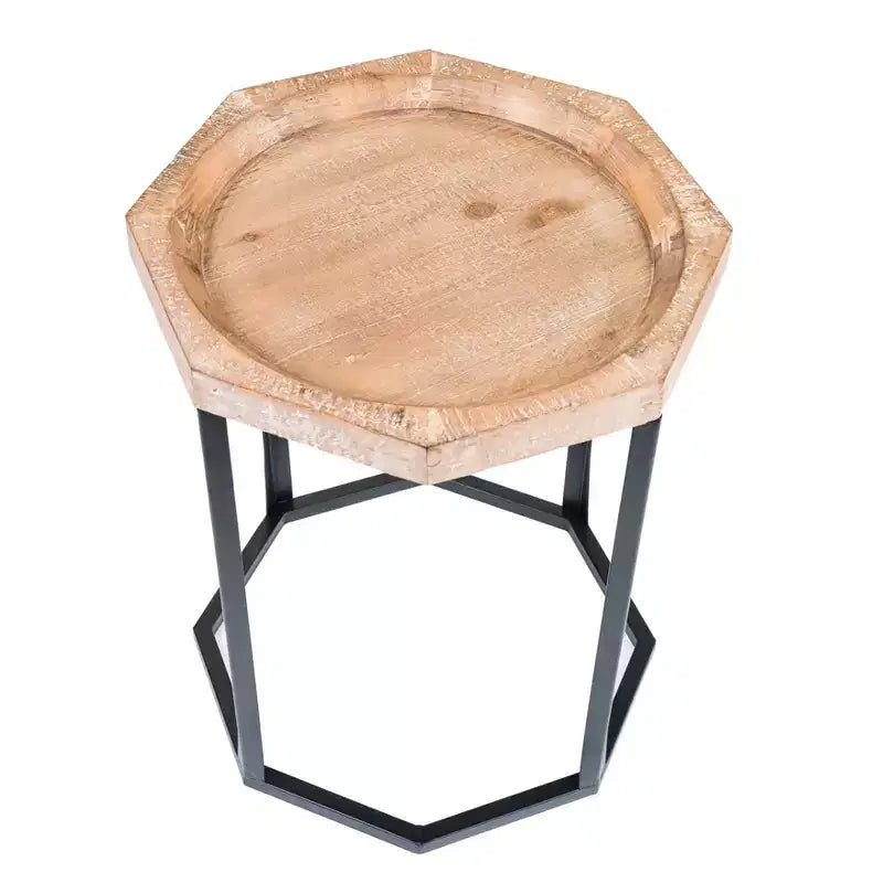 Tavolino Tondo Nero e Beige, Metallo e Legno, Uso Singolo