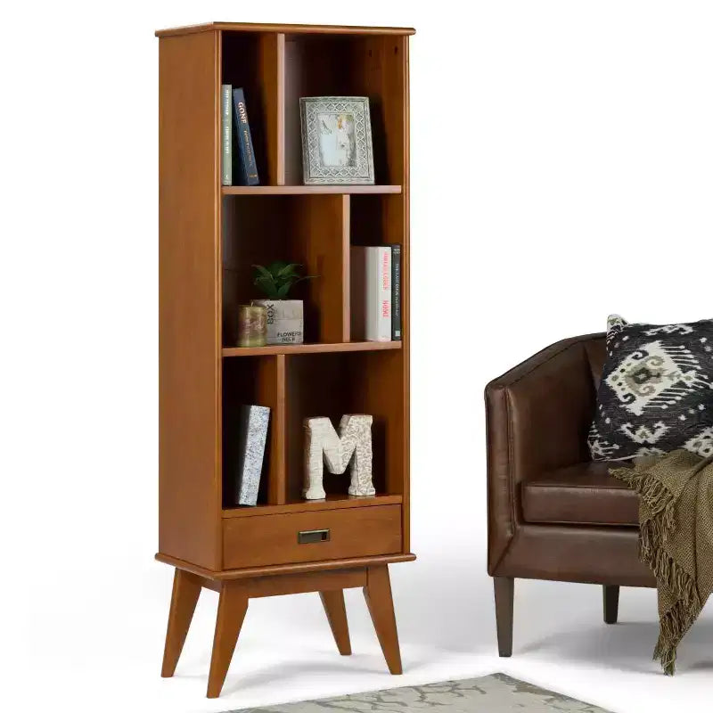Libreria moderna di metà secolo in mogano rossiccio/legno di teak con cassetto, 1 persona