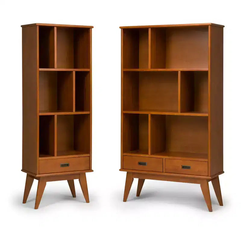 Libreria moderna di metà secolo in mogano rossiccio/legno di teak con cassetto, 1 persona