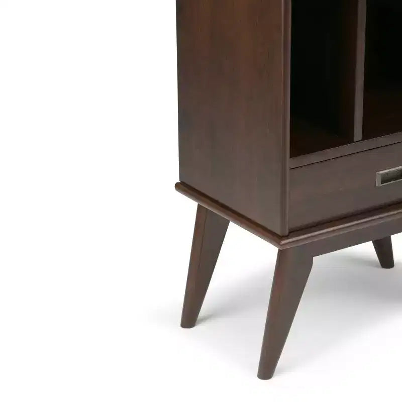 Medium Auburn Brown / Teak Mid Century Modern Bookcase with Drawer, 1-Person