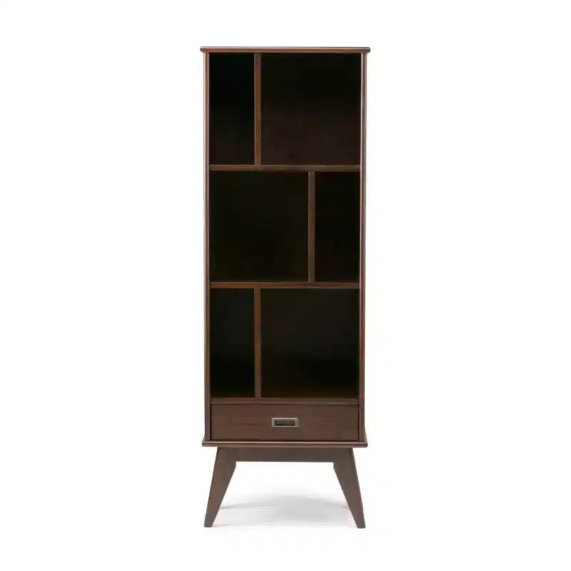 Libreria moderna di metà secolo in mogano rossiccio/legno di teak con cassetto, 1 persona