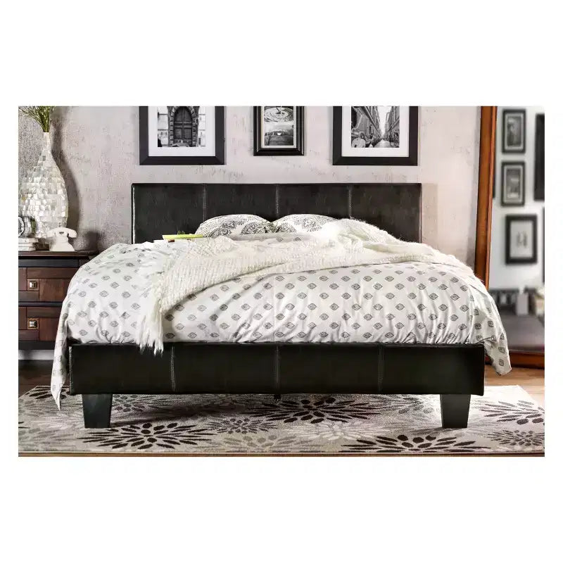 Black Faux Leather Tufted Platform Bed, Full/Queen, 1-Person