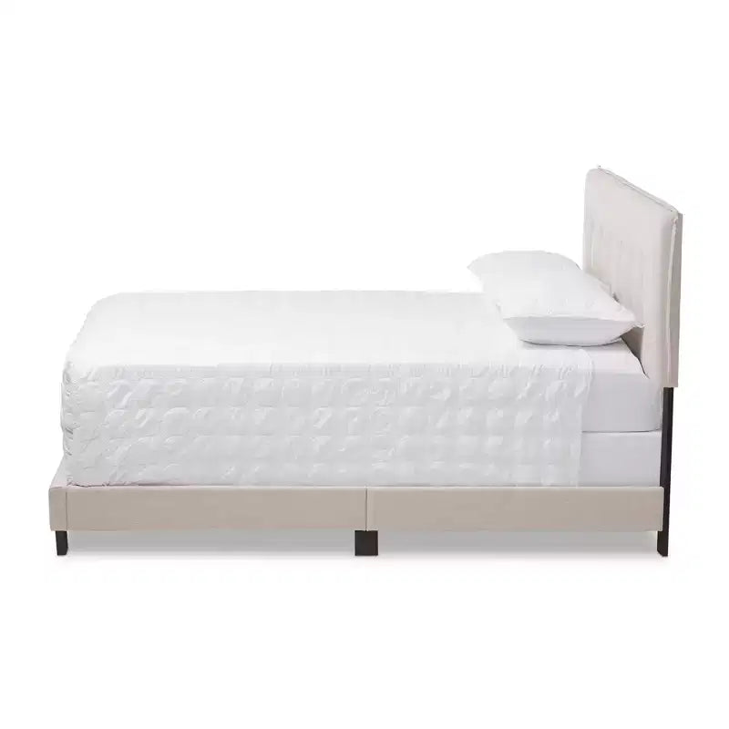 Gray Fabric Upholstered Panel Bed with Tufted Headboard, Full, 1-Person