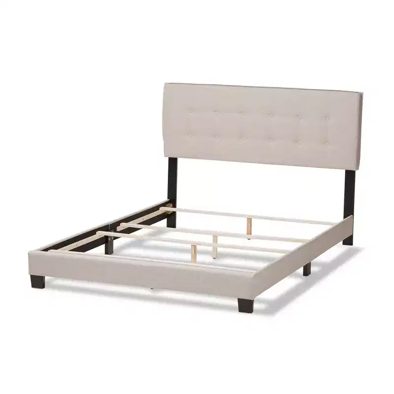 Gray Fabric Upholstered Panel Bed with Tufted Headboard, Full, 1-Person