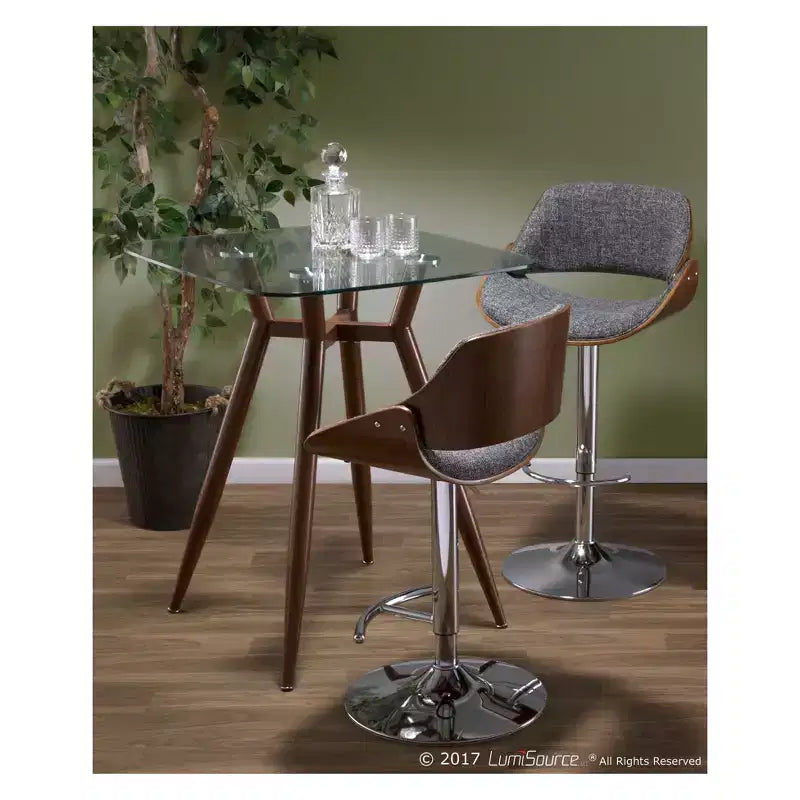Tavolo quadrato da bancone Clear/Noce in stile moderno di metà secolo – Posti a sedere per 4