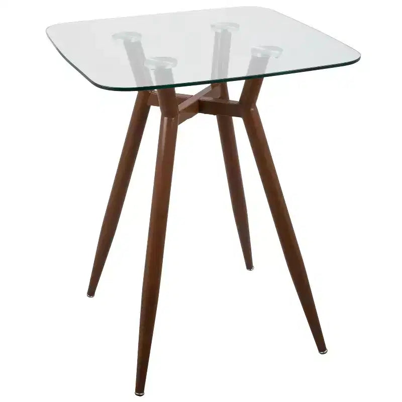 Clear/Walnut Mid-Century Modern Square Counter Table – Seats 4