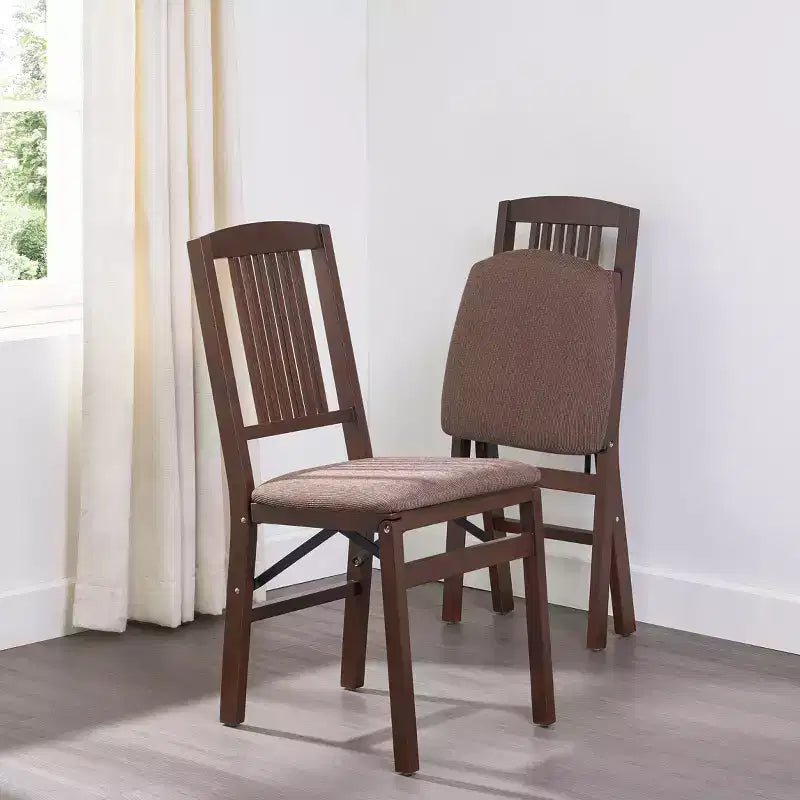 Sedia pieghevole marrone espresso, stile Mission, set da 2