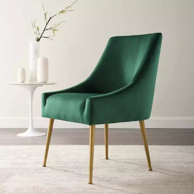 Sedia da pranzo senza braccioli imbottita in velluto – Sedile singolo, grigio / verde / blu marino