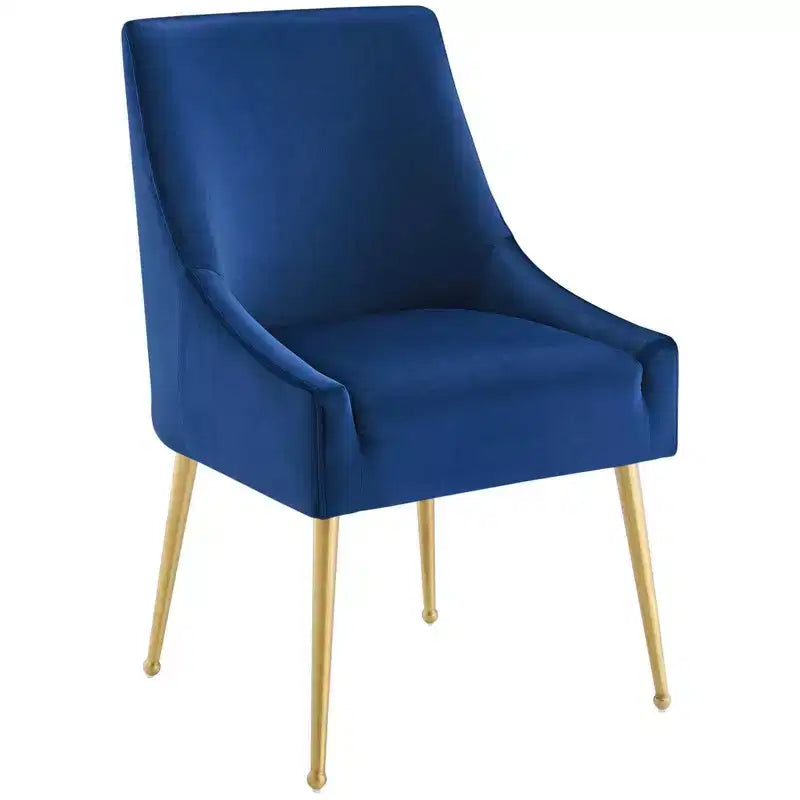 Sedia da pranzo senza braccioli imbottita in velluto – Sedile singolo, grigio / verde / blu marino