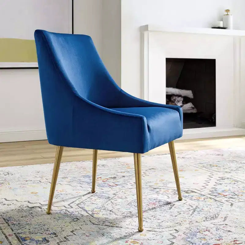 Sedia da pranzo senza braccioli imbottita in velluto – Sedile singolo, grigio / verde / blu marino