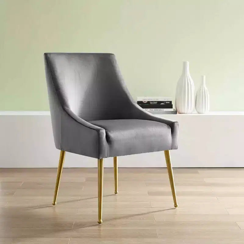 Sedia da pranzo senza braccioli imbottita in velluto – Sedile singolo, grigio / verde / blu marino
