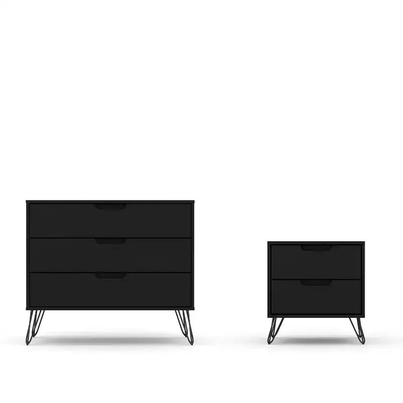 Cassettiera e Comodino Moderni Mid-Century Bianchi/Neri/Marrone, Set da 2 Pezzi