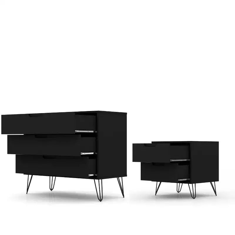 Cassettiera e Comodino Moderni Mid-Century Bianchi/Neri/Marrone, Set da 2 Pezzi