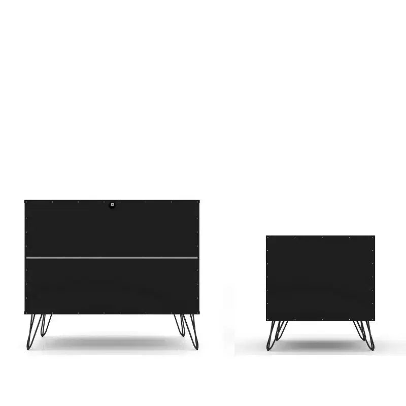 Cassettiera e Comodino Moderni Mid-Century Bianchi/Neri/Marrone, Set da 2 Pezzi