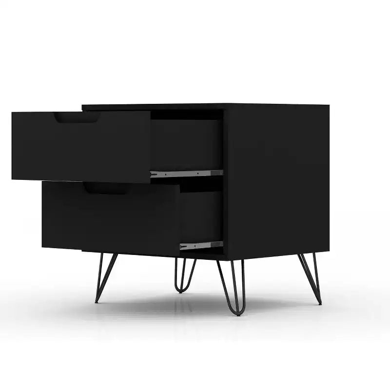 Cassettiera e Comodino Moderni Mid-Century Bianchi/Neri/Marrone, Set da 2 Pezzi