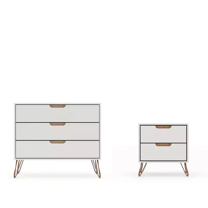 Cassettiera e Comodino Moderni Mid-Century Bianchi/Neri/Marrone, Set da 2 Pezzi