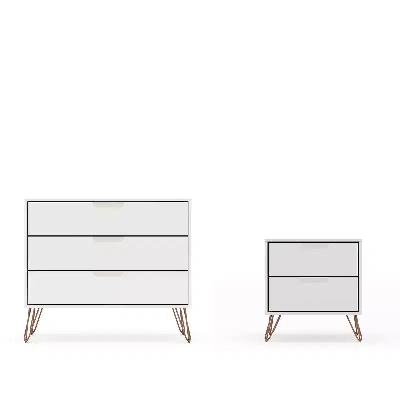 Cassettiera e Comodino Moderni Mid-Century Bianchi/Neri/Marrone, Set da 2 Pezzi