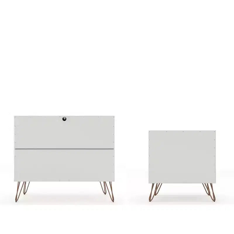 Cassettiera e Comodino Moderni Mid-Century Bianchi/Neri/Marrone, Set da 2 Pezzi