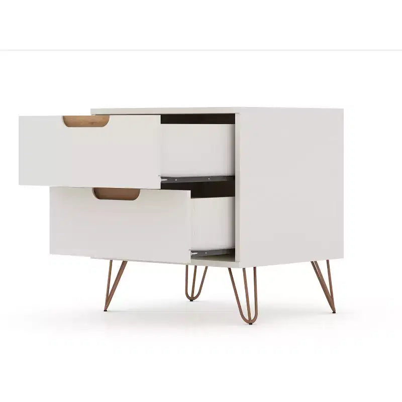 Cassettiera e Comodino Moderni Mid-Century Bianchi/Neri/Marrone, Set da 2 Pezzi