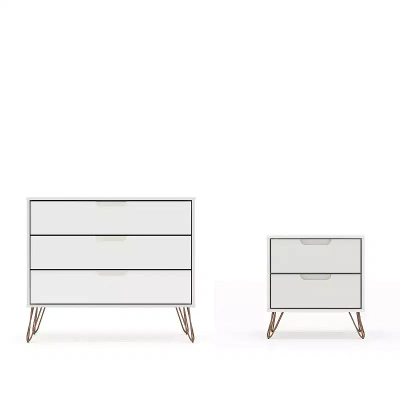 Cassettiera e Comodino Moderni Mid-Century Bianchi/Neri/Marrone, Set da 2 Pezzi