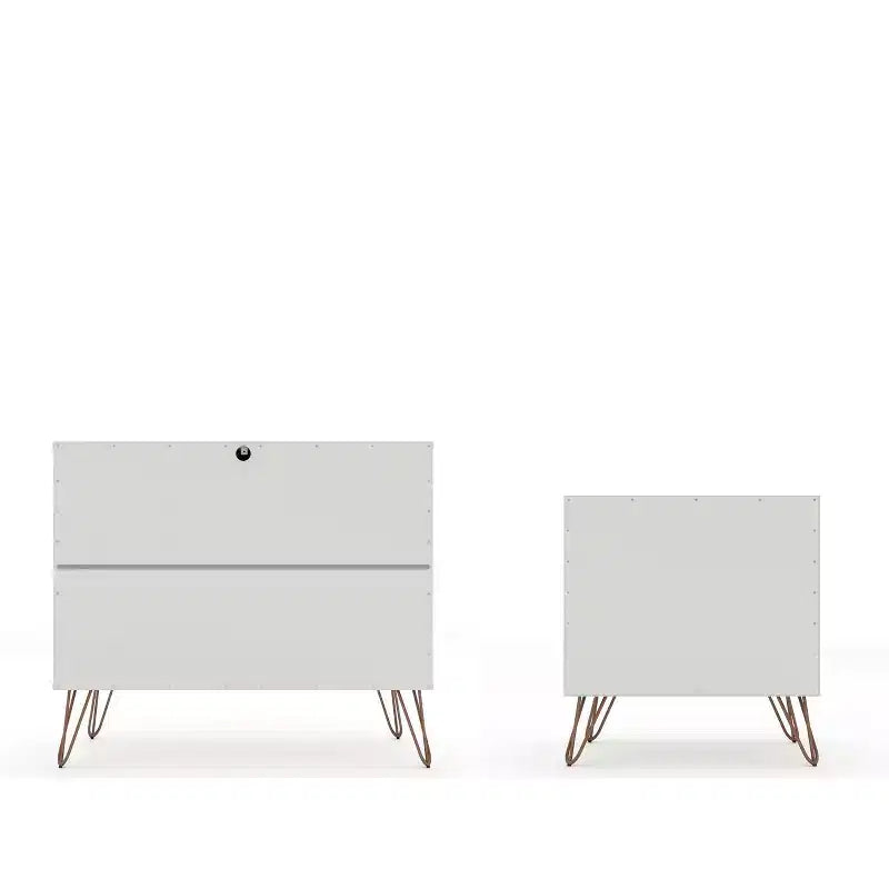 Cassettiera e Comodino Moderni Mid-Century Bianchi/Neri/Marrone, Set da 2 Pezzi