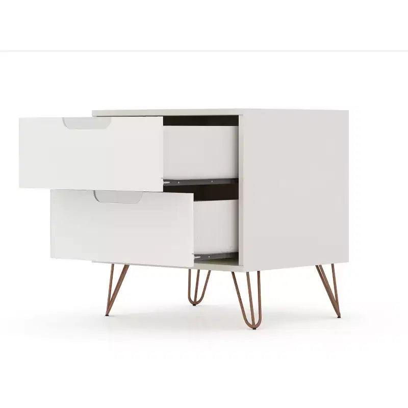 Cassettiera e Comodino Moderni Mid-Century Bianchi/Neri/Marrone, Set da 2 Pezzi