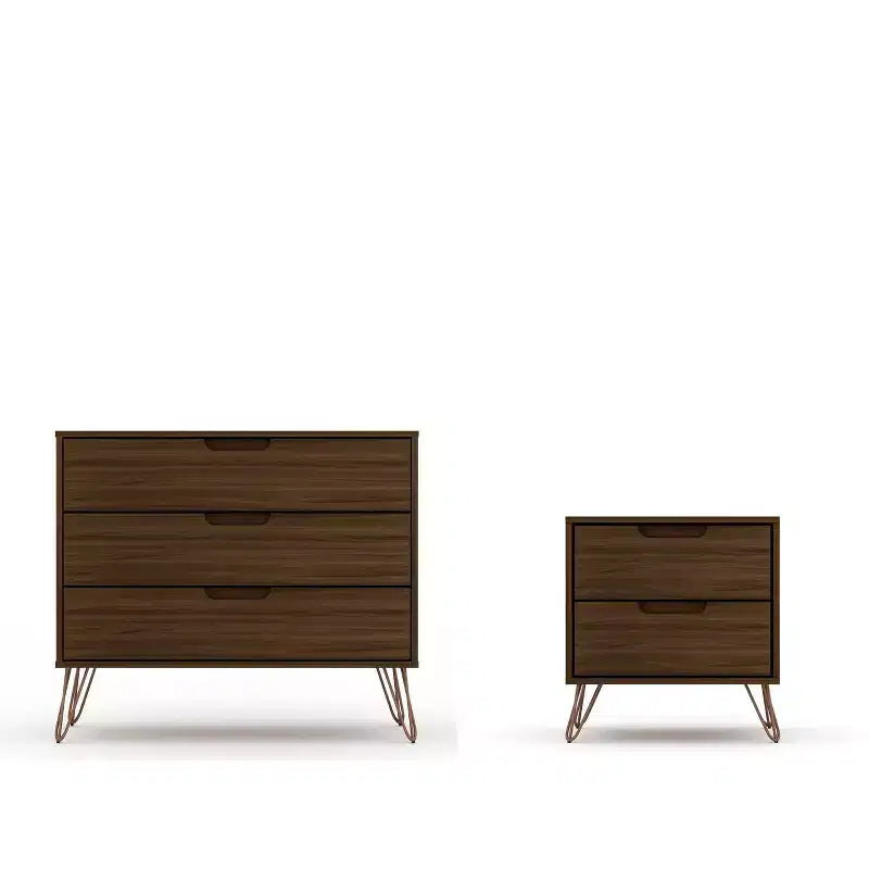 Cassettiera e Comodino Moderni Mid-Century Bianchi/Neri/Marrone, Set da 2 Pezzi