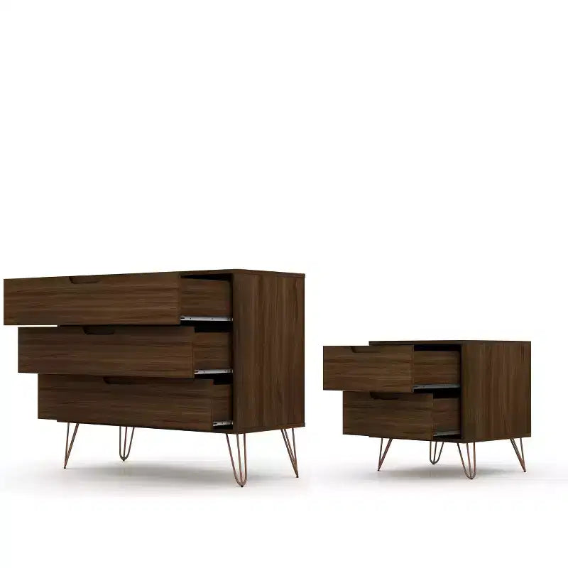 Cassettiera e Comodino Moderni Mid-Century Bianchi/Neri/Marrone, Set da 2 Pezzi