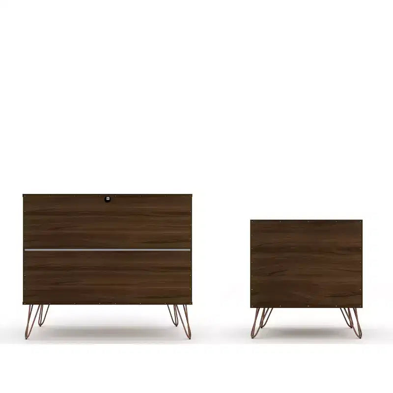 Cassettiera e Comodino Moderni Mid-Century Bianchi/Neri/Marrone, Set da 2 Pezzi