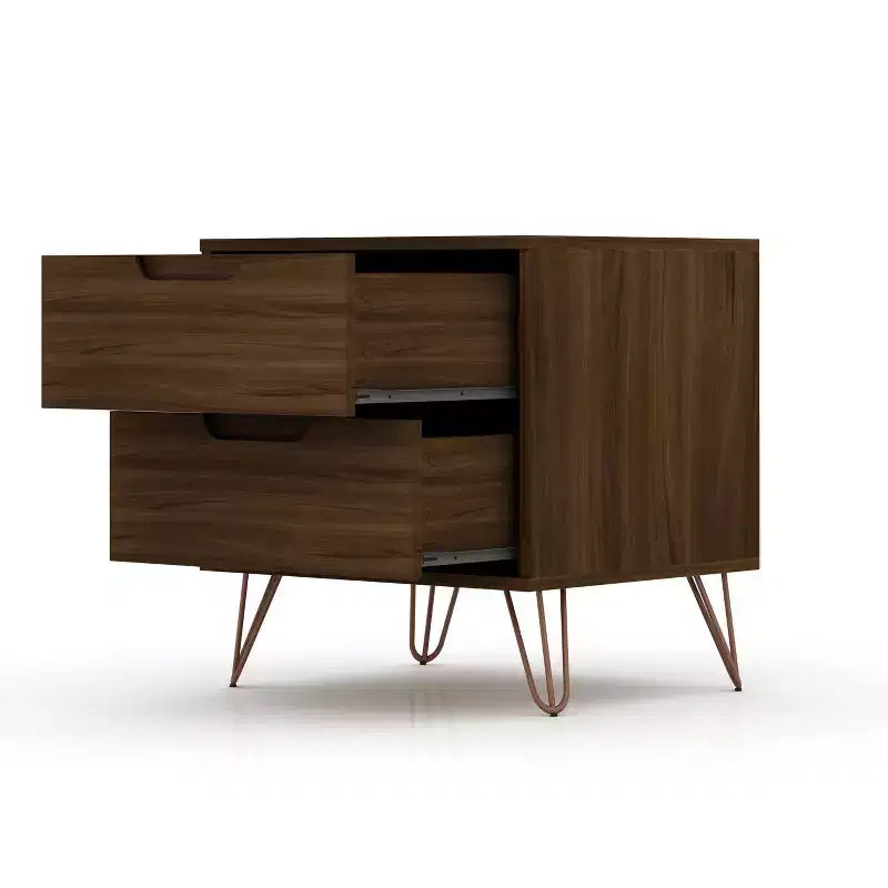 Cassettiera e Comodino Moderni Mid-Century Bianchi/Neri/Marrone, Set da 2 Pezzi