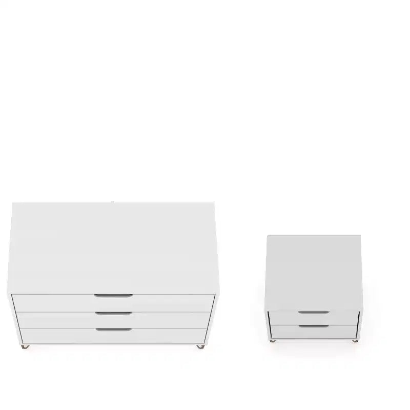 White/Black/Brown Mid-Century Modern Dresser & Nightstand Set, 2-Piece