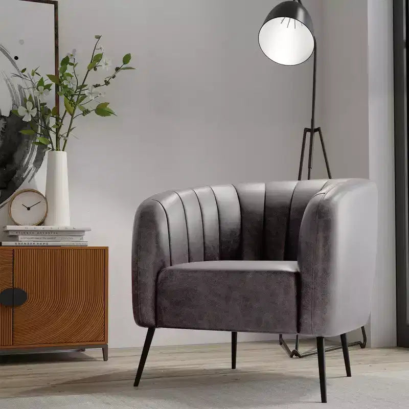 Poltrona a botte accentata in similpelle nera/marrone con canali – 1 posto