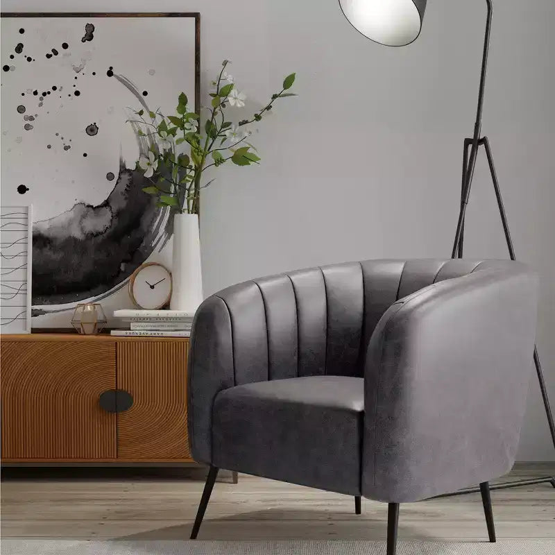 Poltrona a botte accentata in similpelle nera/marrone con canali – 1 posto