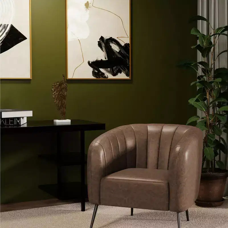Poltrona a botte accentata in similpelle nera/marrone con canali – 1 posto