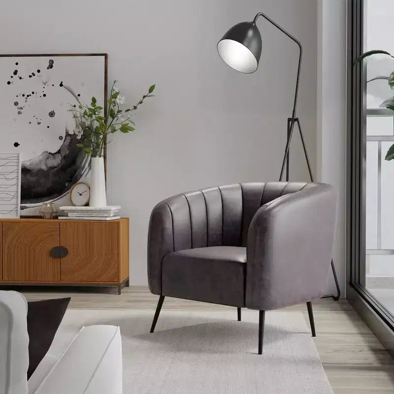 Poltrona a botte accentata in similpelle nera/marrone con canali – 1 posto