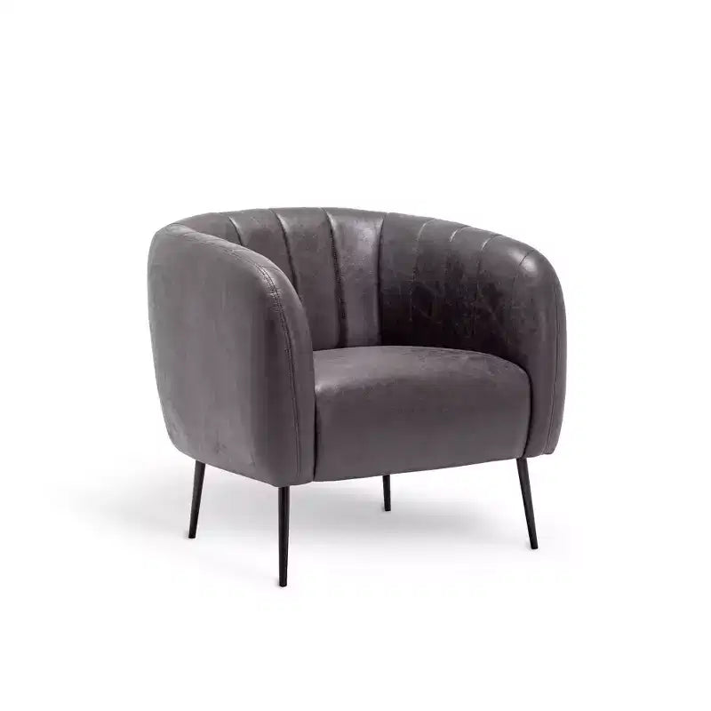 Black / Brown Faux Leather Channel Barrel Accent Chair – 1-Seat