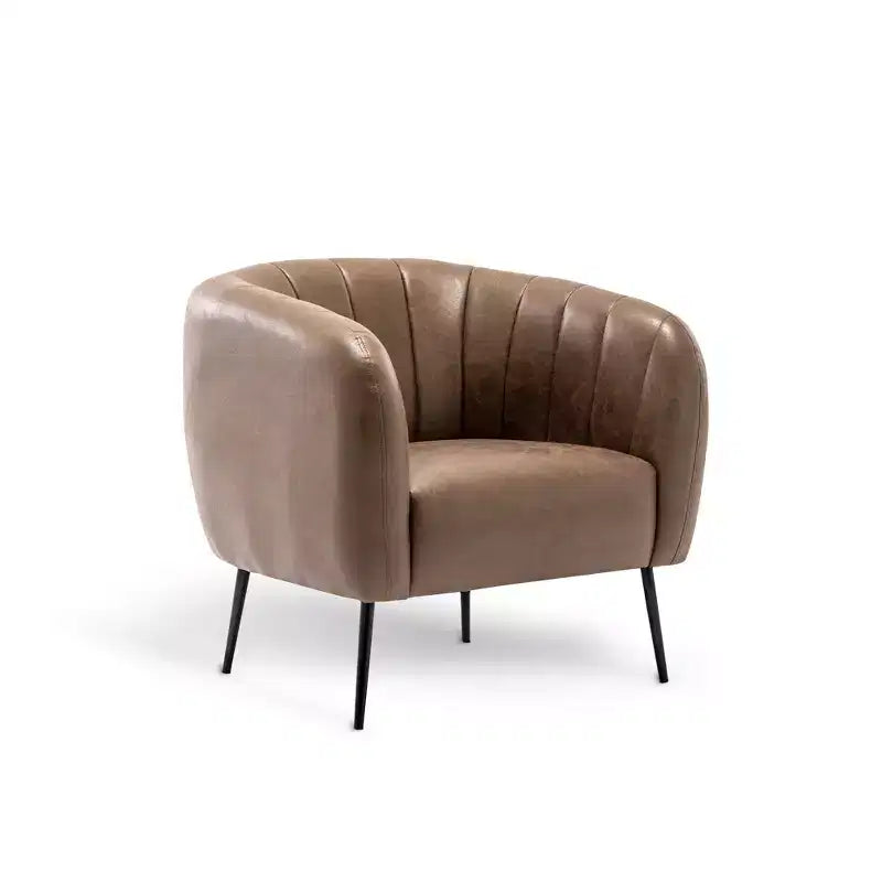 Black / Brown Faux Leather Channel Barrel Accent Chair – 1-Seat