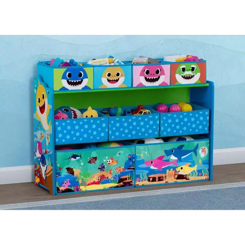 Organizzatore di giocattoli in legno naturale a 3 ripiani e 9 contenitori, per bambini dai 3 anni in su